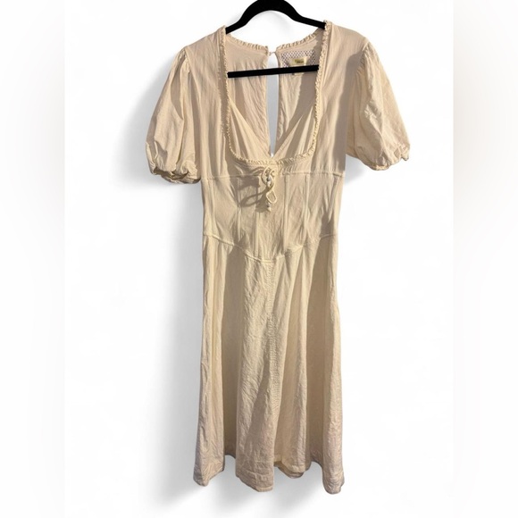 Maeve Anthropologie Puff-Sleeve Corset Linen Midi Dress - White Size Large - Picture 5 of 16